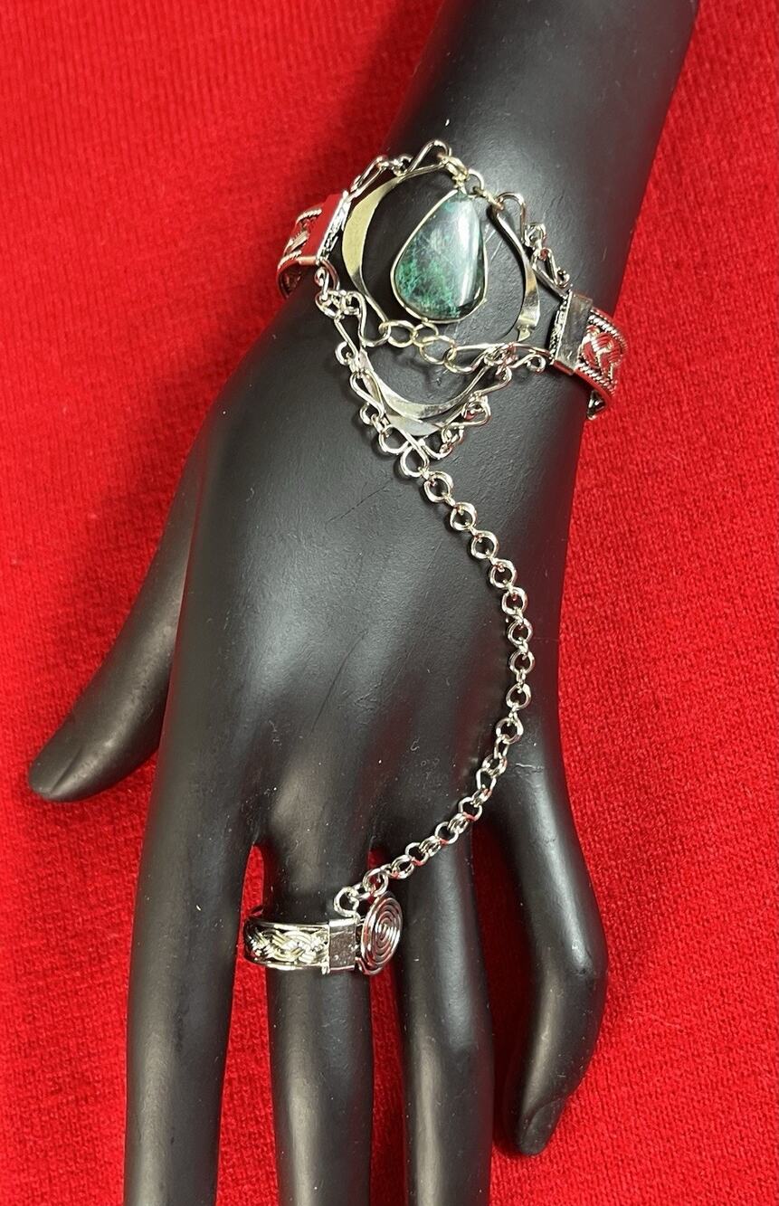 Slave Bracelet From Perú Handmade With Chrysocolla Teardrop Shape Stone
